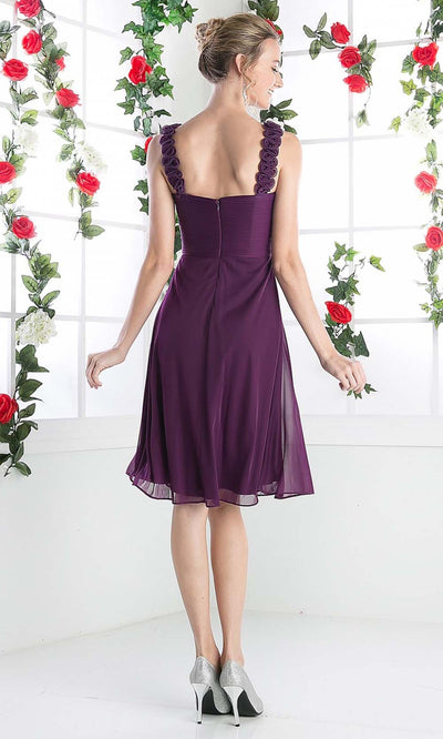 Cinderella Divine - 3801 Floral Strap Empire Waist A-Line Short Dress Bridesmaid Dresses