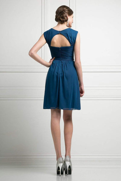 Cinderella Divine - 3832 Wide Strap Keyhole Back Ruched Cocktail Dress Cocktail Dresses