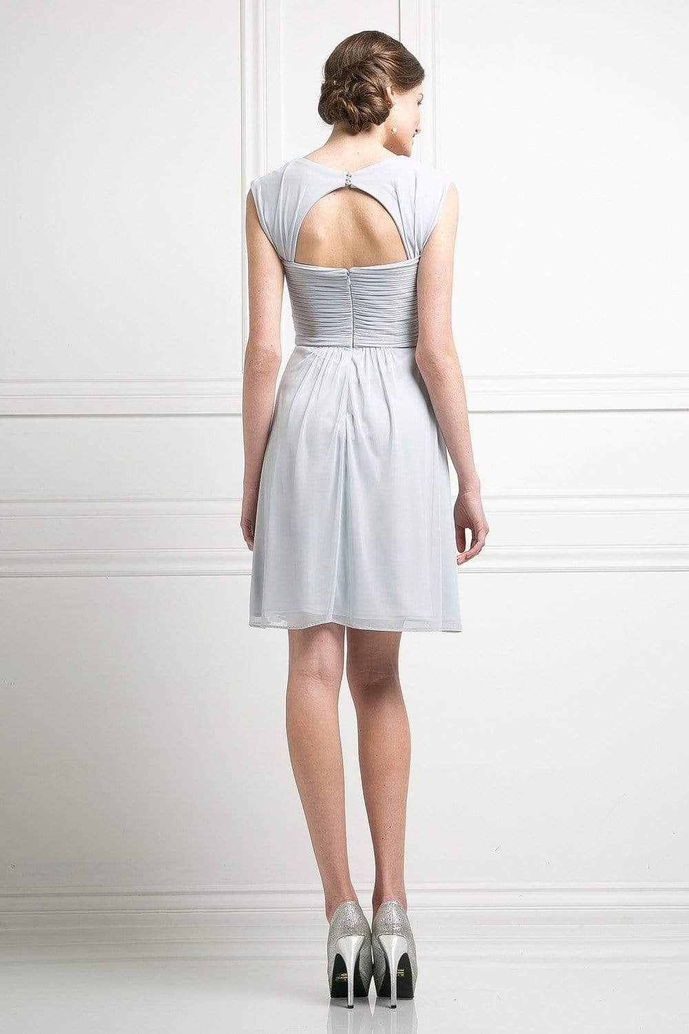 Cinderella Divine - 3832 Wide Strap Keyhole Back Ruched Cocktail Dress Cocktail Dresses