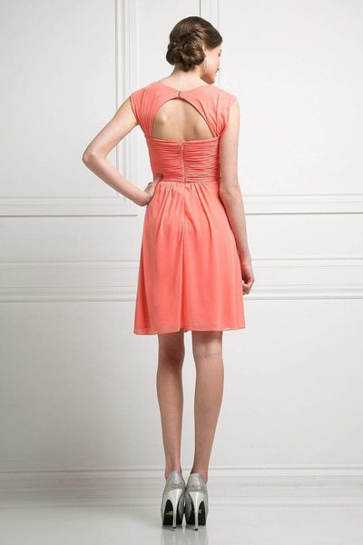 Cinderella Divine - 3832 Wide Strap Keyhole Back Ruched Cocktail Dress Cocktail Dresses