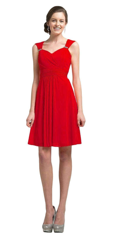 Cinderella Divine - 3832 Wide Strap Keyhole Back Ruched Cocktail Dress Cocktail Dresses XS / Apple Red
