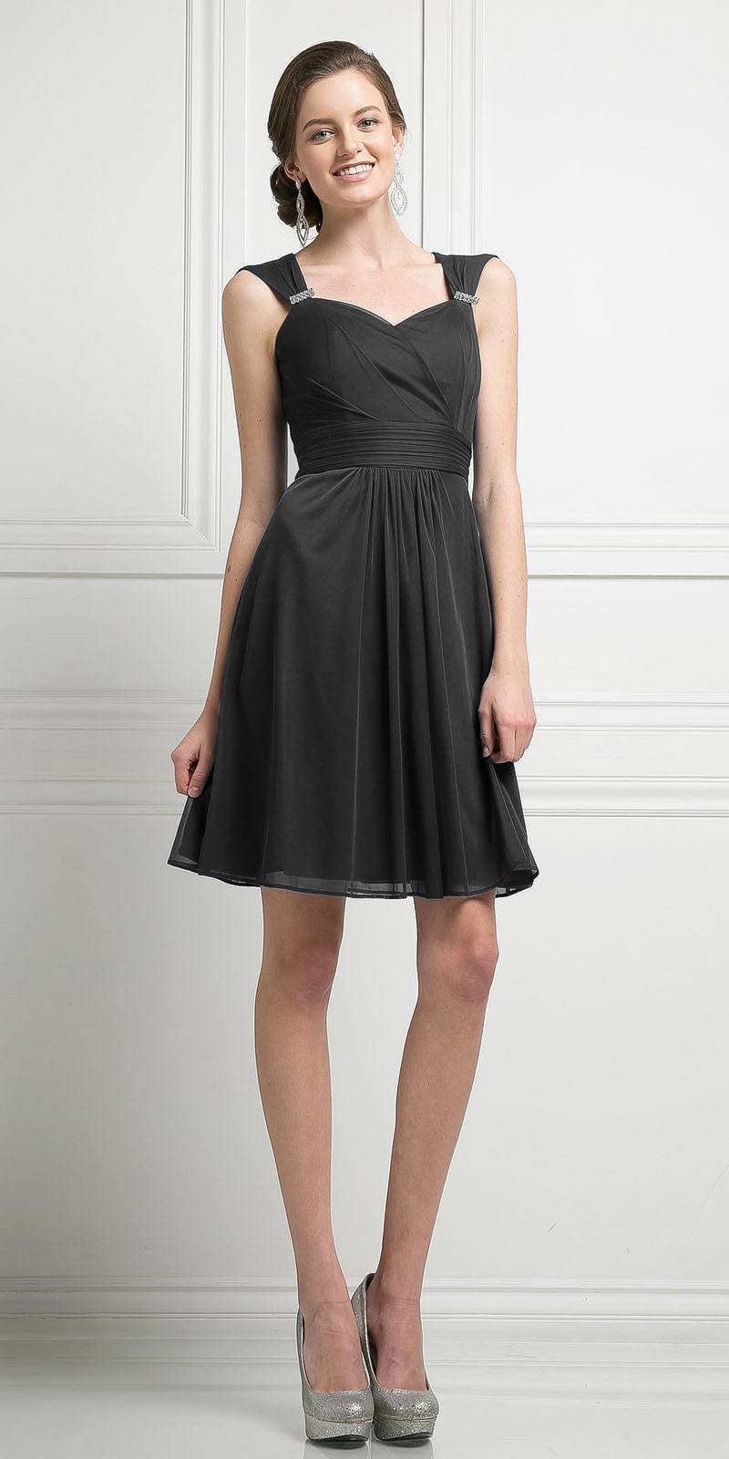 Cinderella Divine - 3832 Wide Strap Keyhole Back Ruched Cocktail Dress Cocktail Dresses XS / Black