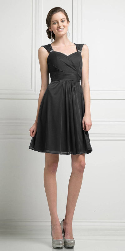 Cinderella Divine - 3832 Wide Strap Keyhole Back Ruched Cocktail Dress Cocktail Dresses XS / Black