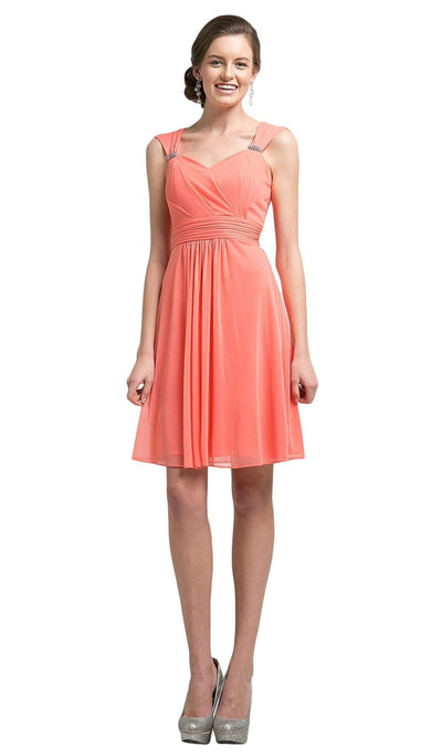 Cinderella Divine - 3832 Wide Strap Keyhole Back Ruched Cocktail Dress Cocktail Dresses XS / Coral