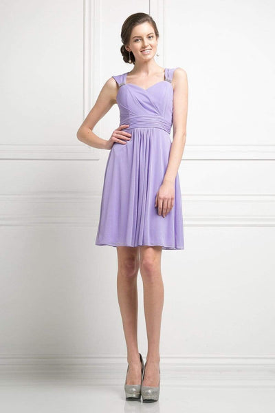Cinderella Divine - 3832 Wide Strap Keyhole Back Ruched Cocktail Dress Cocktail Dresses XS / Lavender