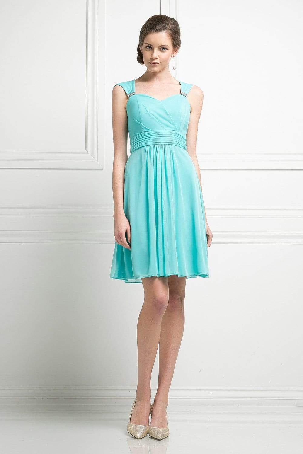 Cinderella Divine - 3832 Wide Strap Keyhole Back Ruched Cocktail Dress Cocktail Dresses XS / Mint