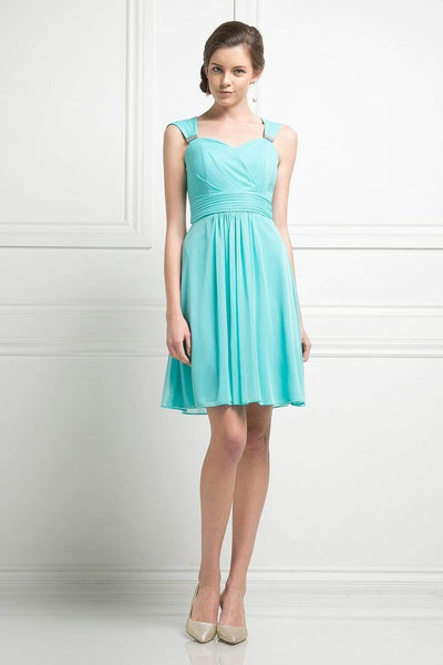Cinderella Divine - 3832 Wide Strap Keyhole Back Ruched Cocktail Dress Cocktail Dresses XS / Mint
