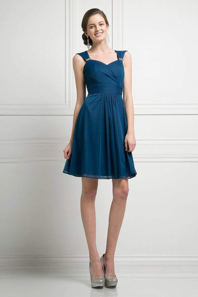 Cinderella Divine - 3832 Wide Strap Keyhole Back Ruched Cocktail Dress Cocktail Dresses XS / Royal