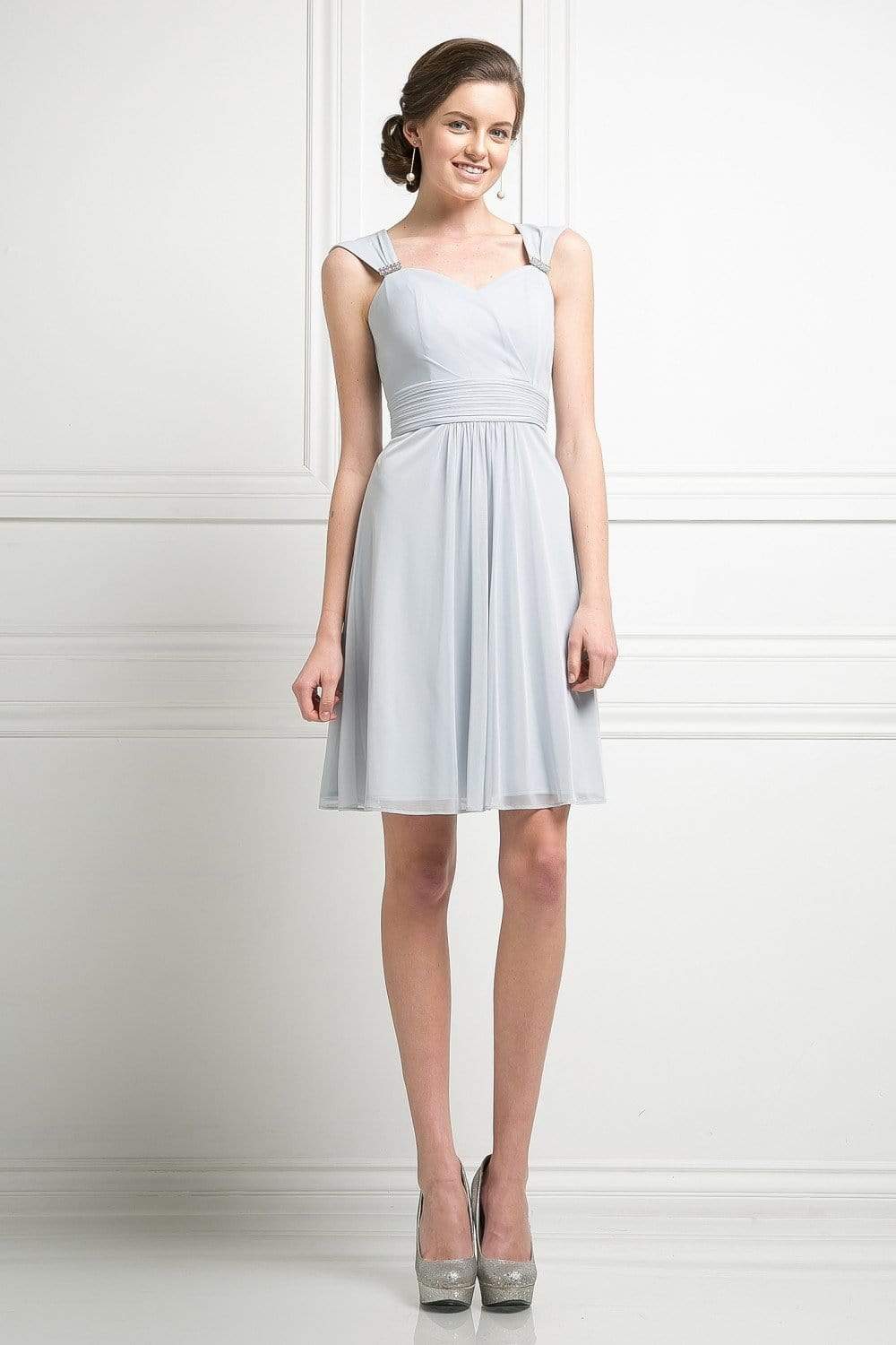 Cinderella Divine - 3832 Wide Strap Keyhole Back Ruched Cocktail Dress Cocktail Dresses XS / Silver