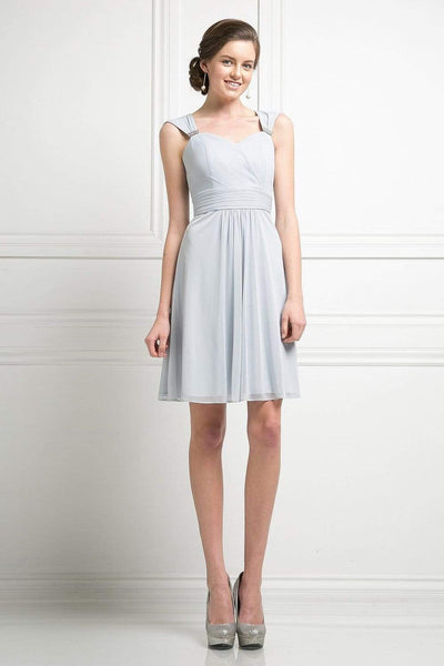 Cinderella Divine - 3832 Wide Strap Keyhole Back Ruched Cocktail Dress Cocktail Dresses XS / Silver