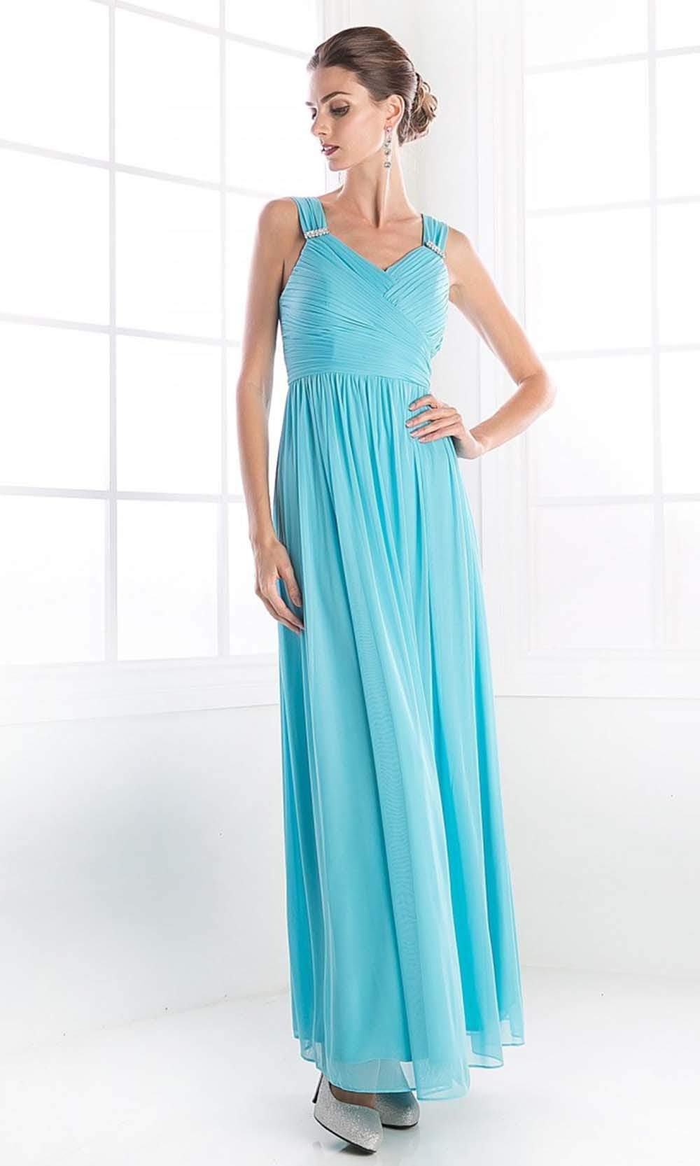 Cinderella Divine - 3984 V-Neck Ruched Bodice Chiffon A-Line Gown Bridesmaid Dresses