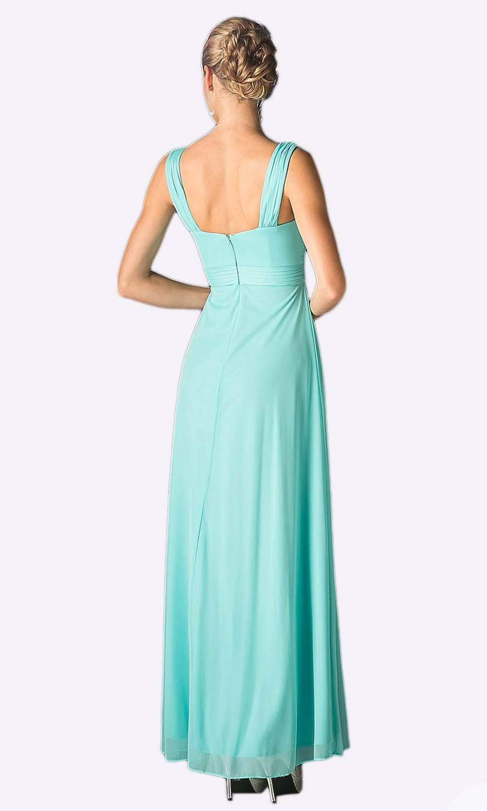 Cinderella Divine - 3984 V-Neck Ruched Bodice Chiffon A-Line Gown Bridesmaid Dresses