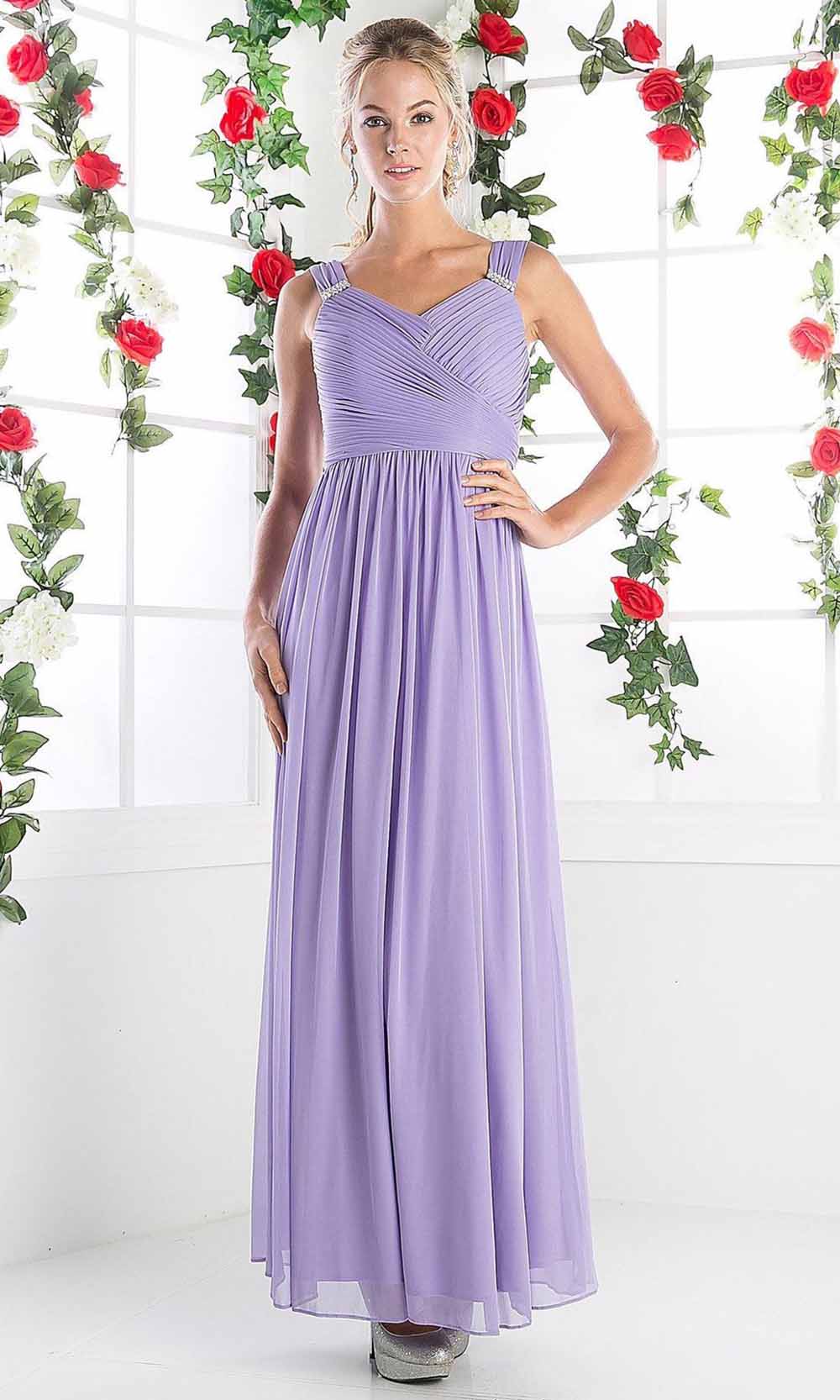 Cinderella Divine - 3984 V-Neck Ruched Bodice Chiffon A-Line Gown Bridesmaid Dresses XS / Eggplant