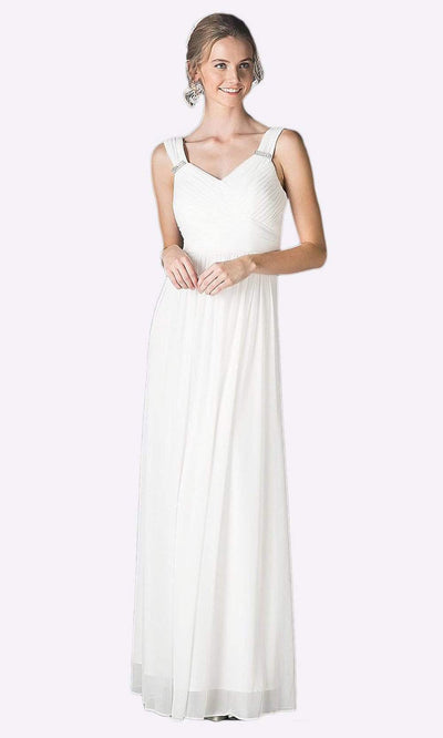 Cinderella Divine - 3984 V-Neck Ruched Bodice Chiffon A-Line Gown Bridesmaid Dresses XS / Off White
