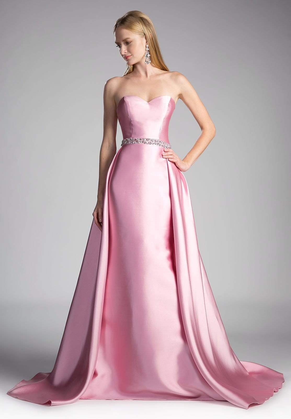 Ladivine - 455 Beaded Belt Strapless Silk Gown with Overskirt Special Occasion Dress 2 / Dusty Rose