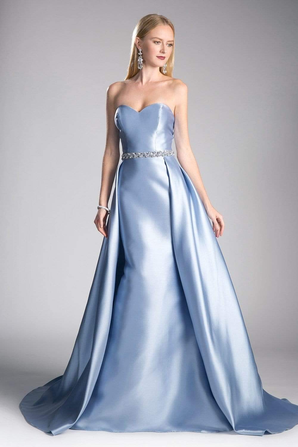 Ladivine - 455 Beaded Belt Strapless Silk Gown with Overskirt Special Occasion Dress 2 / Perry Blue