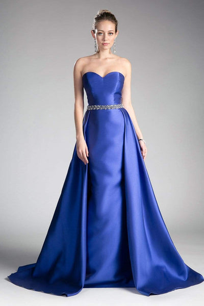 Ladivine - 455 Beaded Belt Strapless Silk Gown with Overskirt Special Occasion Dress 2 / Royal