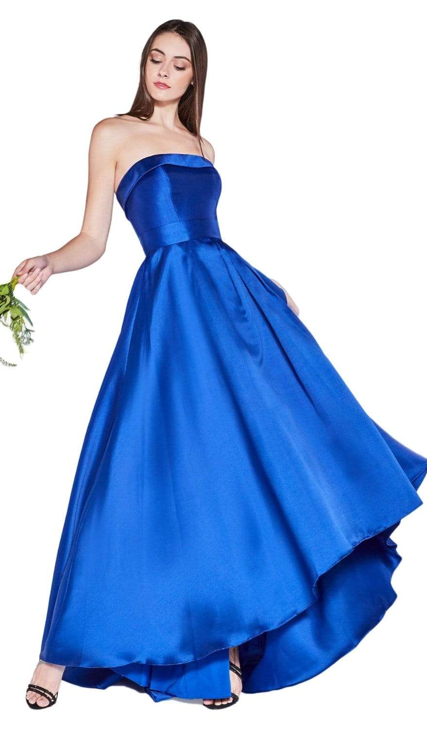 Ladivine - 5277 Strapless Mikado High Low Hem Gown Prom Dresses 2 / Royal