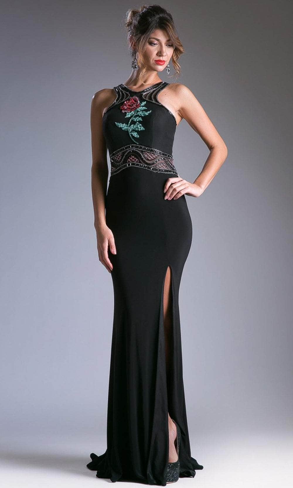 Cinderella Divine 71041-1 - Rose Detail High Slit Trumpet Dress Special Occasion Dress