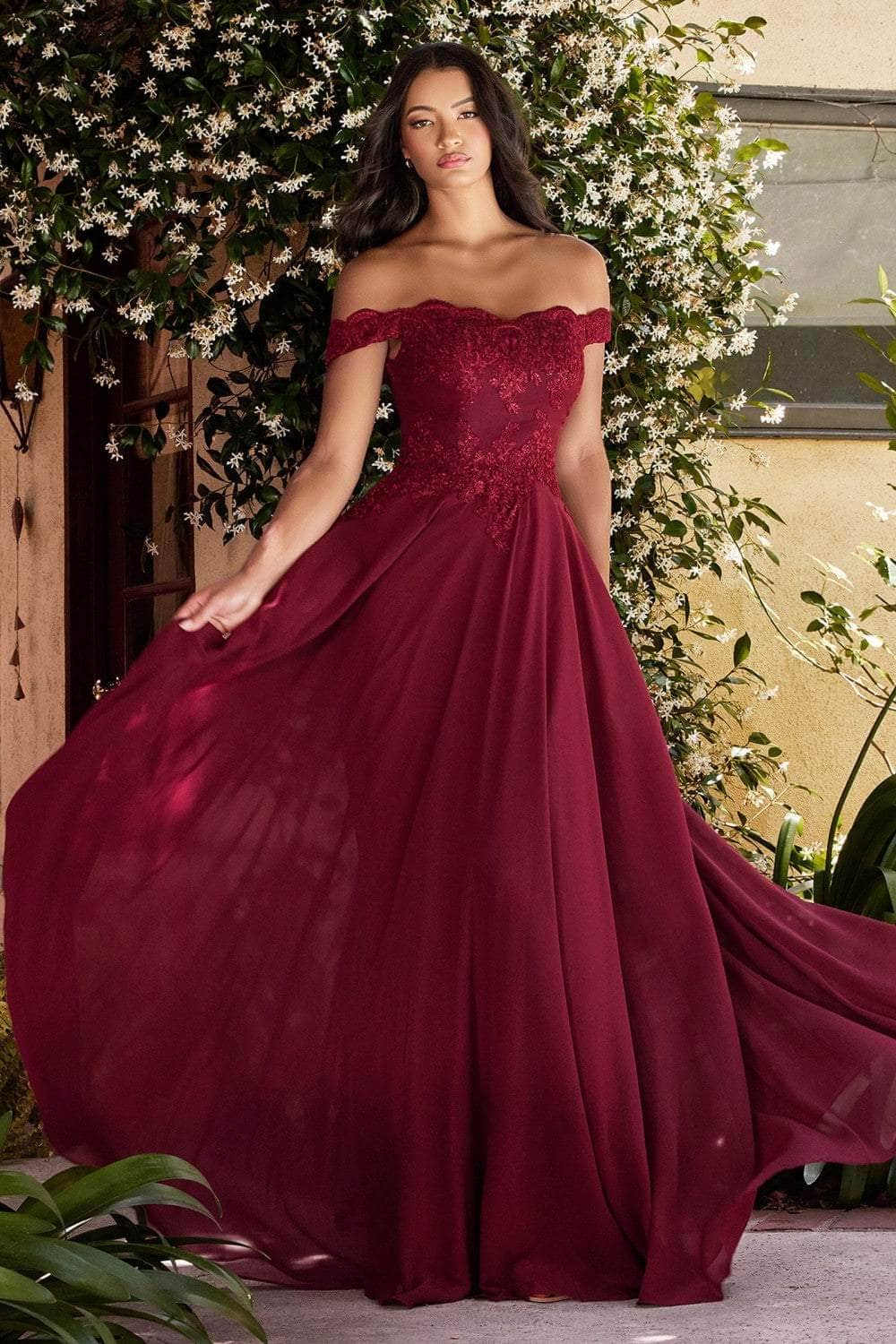 Cinderella Divine 7258 - Long A-Line Dress - Chiffon, Lace, Cap Sleeves, Scallop Hem, V-Back, Back Zipper Closure. Fully Lined ADASA Cinderella Divine 7258 - Long A-Line Dress - Chiffon, Lace, Cap Sleeves, Scallop Hem, V-Back, Back Zipper Closure. Fully Lined ADASA