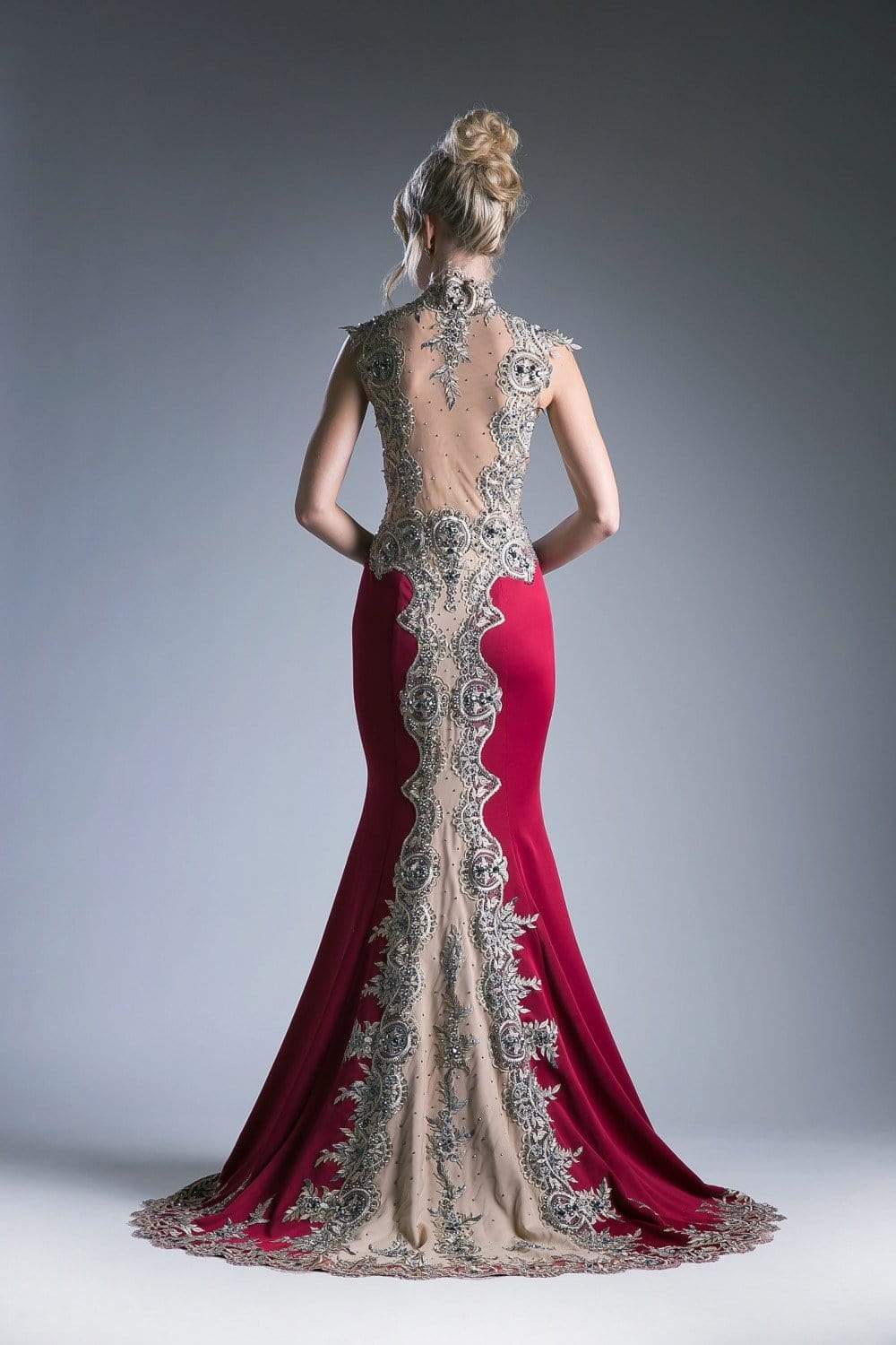 Cinderella Divine - 7263 Cap Sleeve Gilded Lace Queen Anne Long Gown Special Occasion Dress