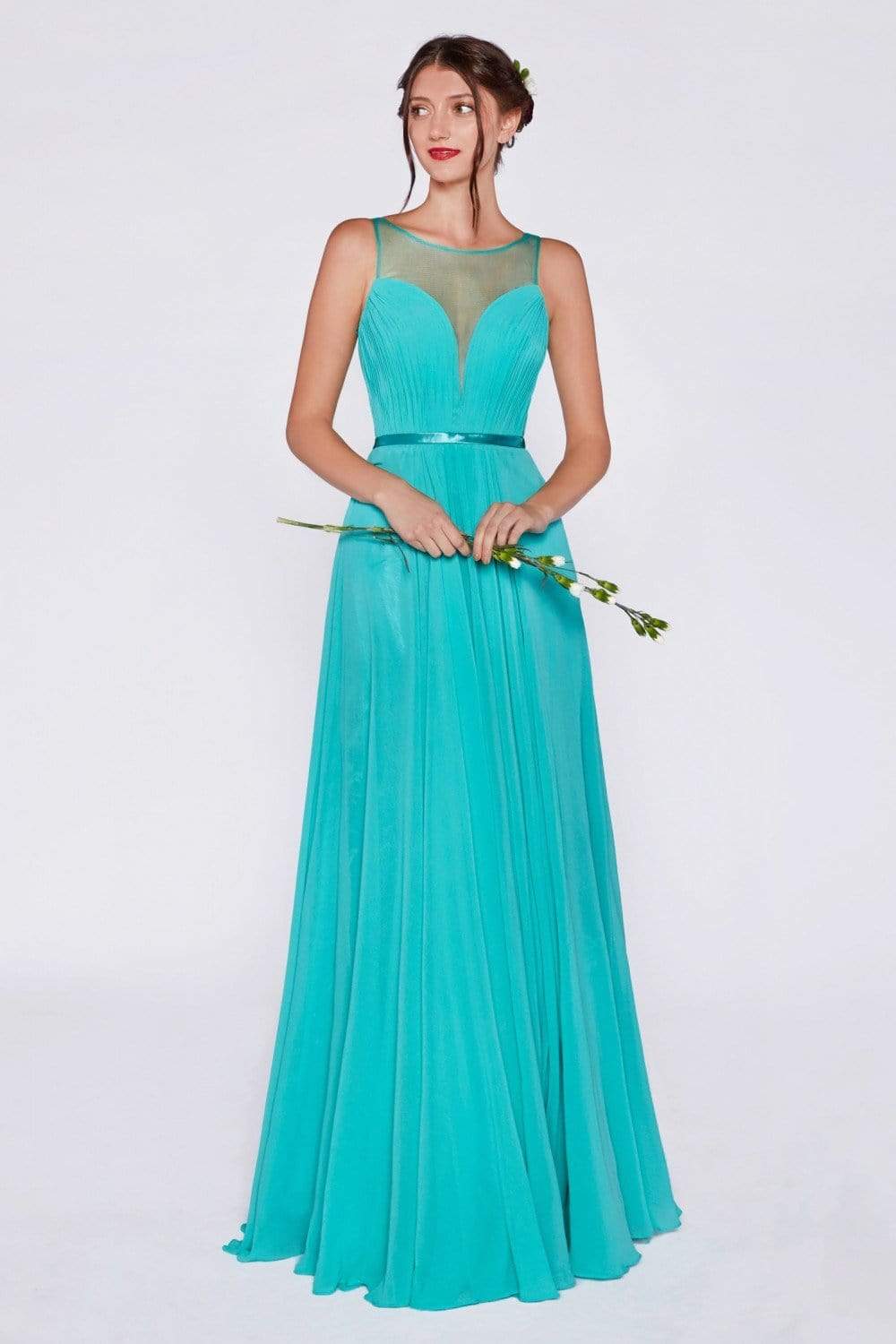 Cinderella Divine - 7458 Illusion Neckline Chiffon Empire Waist Gown Special Occasion Dress