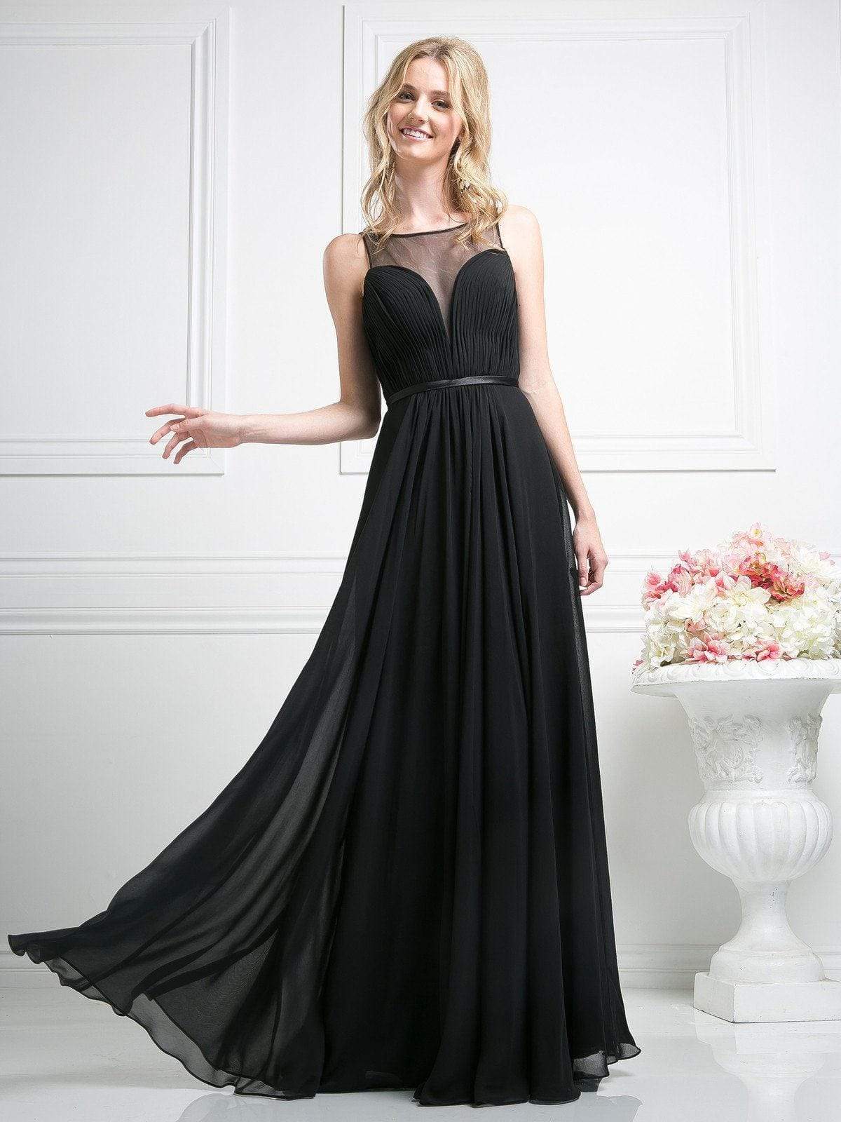 Cinderella Divine - 7458 Illusion Neckline Chiffon Empire Waist Gown Special Occasion Dress 4 / Black