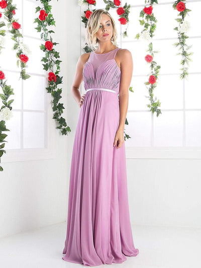 Cinderella Divine - 7458 Illusion Neckline Chiffon Empire Waist Gown Special Occasion Dress 4 / Lavender