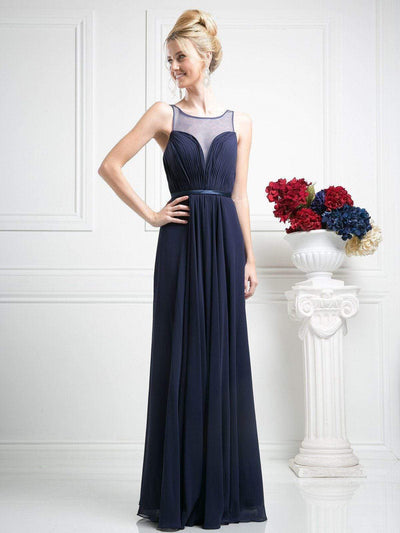Cinderella Divine - 7458 Illusion Neckline Chiffon Empire Waist Gown Special Occasion Dress 4 / Navy