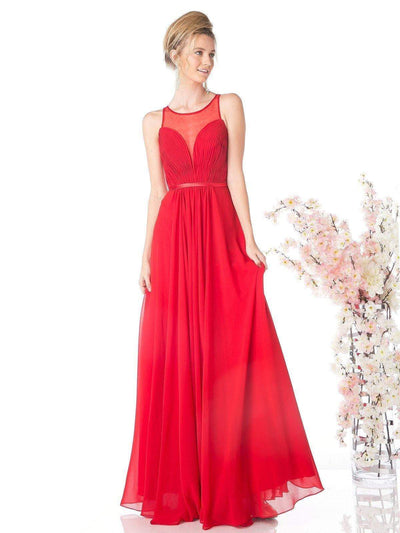 Cinderella Divine - 7458 Illusion Neckline Chiffon Empire Waist Gown Special Occasion Dress 4 / Red