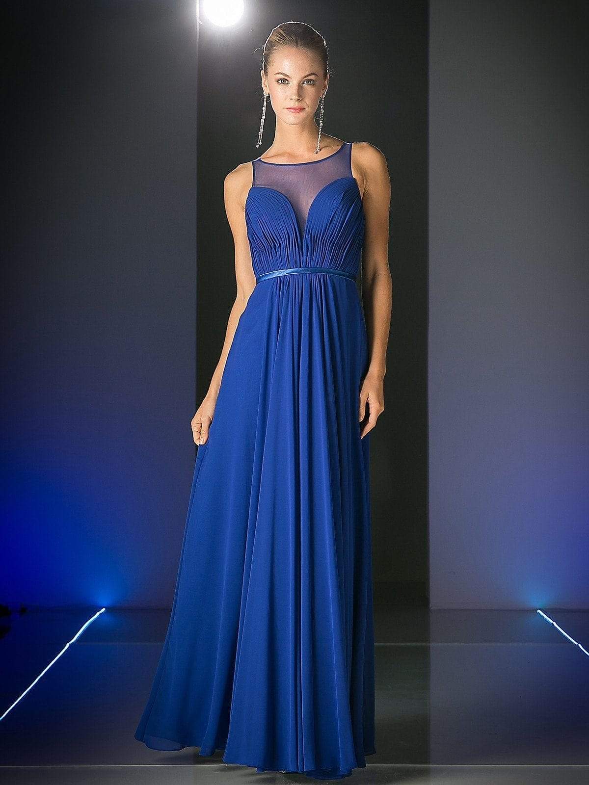 Cinderella Divine - 7458 Illusion Neckline Chiffon Empire Waist Gown Special Occasion Dress 4 / Royal