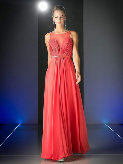 Cinderella Divine - 7458 Illusion Neckline Chiffon Empire Waist Gown Special Occasion Dress 4 / Watermelon