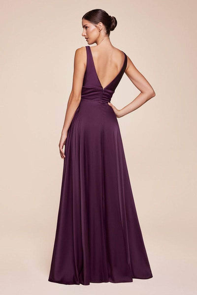 Cinderella Divine - 7469 Sleeveless V Neck Flowing Satin Gown Bridesmaid Dresses