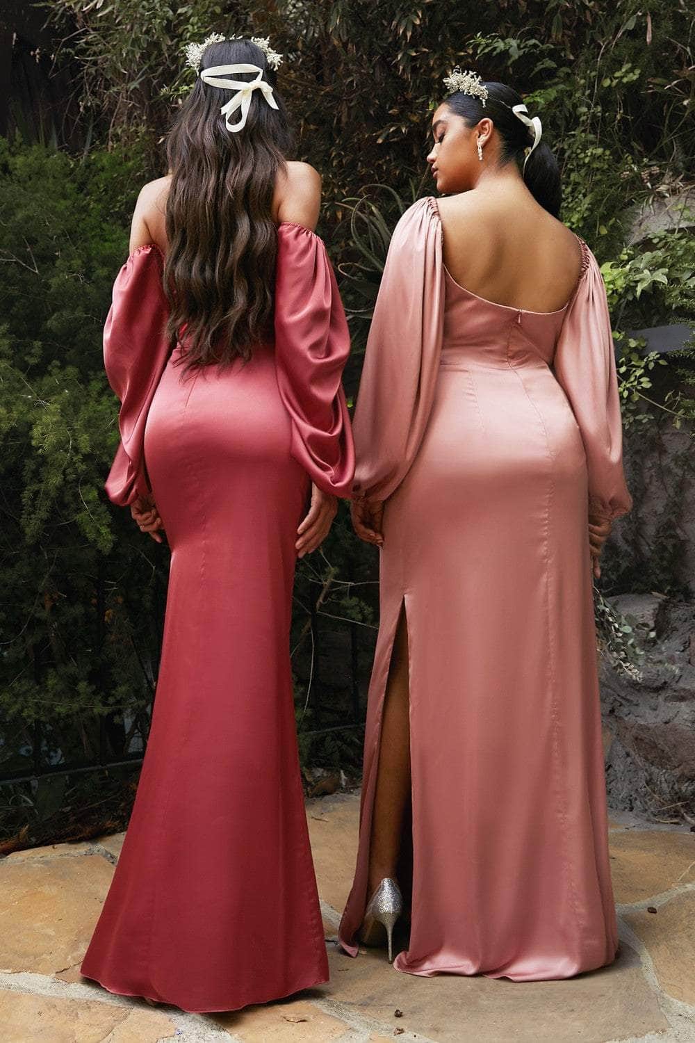 Cinderella Divine - 7482 Billowy Sleeve High Slit Gown Evening Dresses