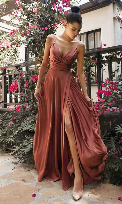 Cinderella Divine - 7485 Long Satin A-Line Gown Evening Dresses