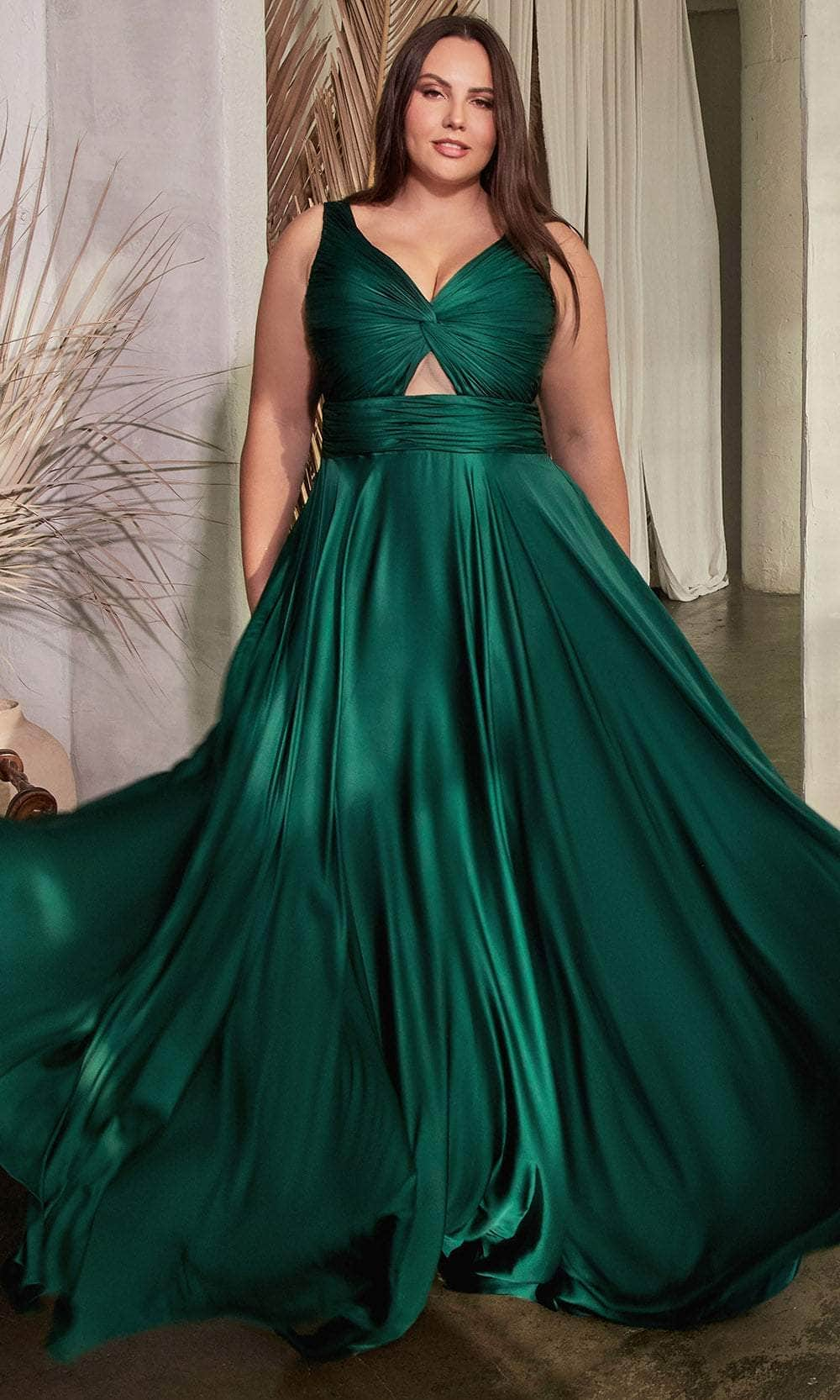 Cinderella Divine 7497C - V-Neck Knot Detail Evening Dress Evening Dresses 16 / Hunter Green