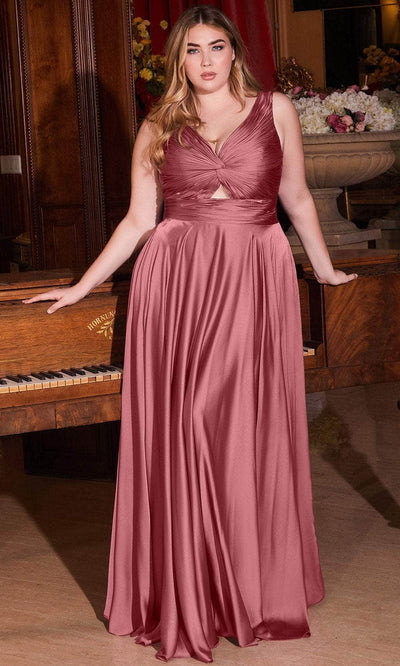 Cinderella Divine 7497C - V-Neck Knot Detail Evening Dress Evening Dresses 16 / Mauve Rose