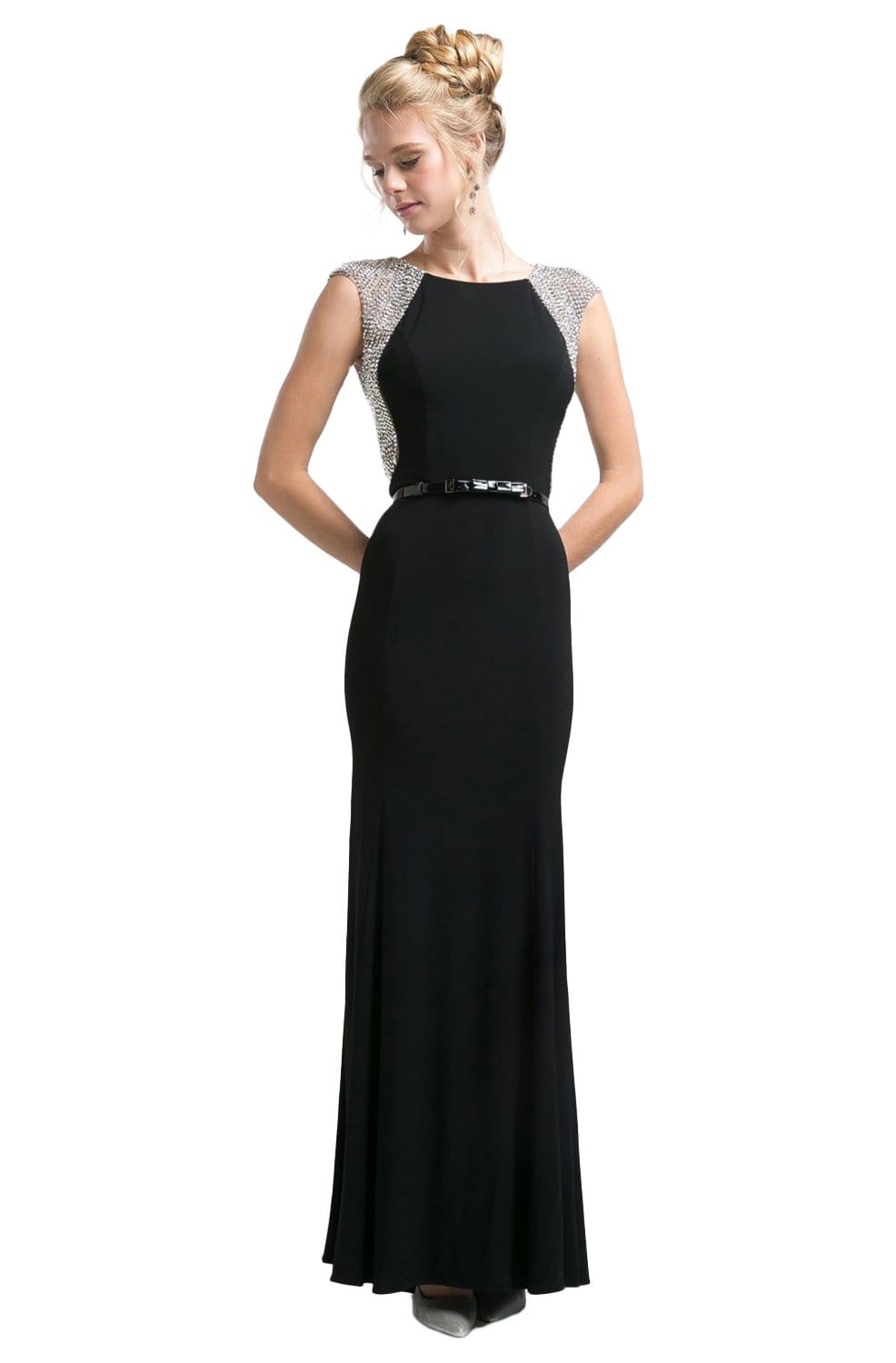 Cinderella Divine - 8115 Beaded Scoop Sheath Evening Gown Evening Dresses 2 / Black