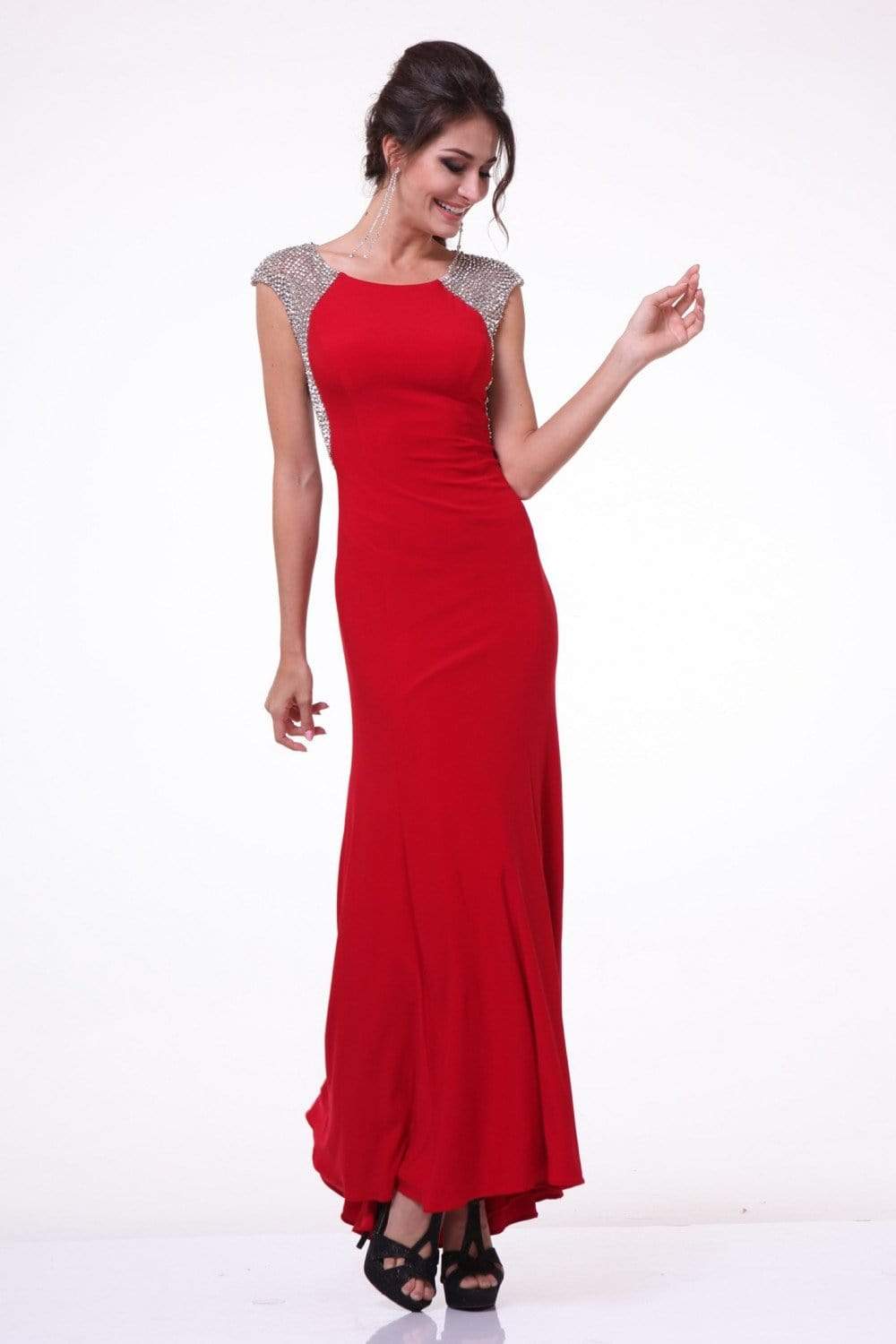 Cinderella Divine - 8115 Beaded Scoop Sheath Evening Gown Evening Dresses 2 / Red