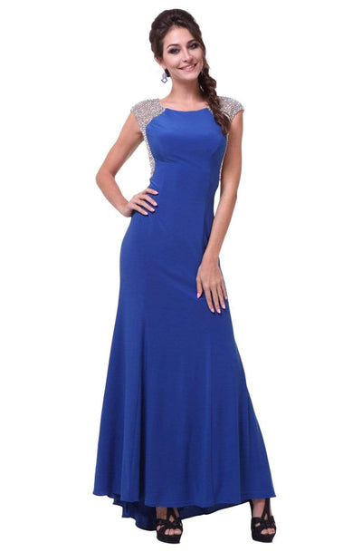 Cinderella Divine - 8115 Beaded Scoop Sheath Evening Gown Evening Dresses 2 / Royal