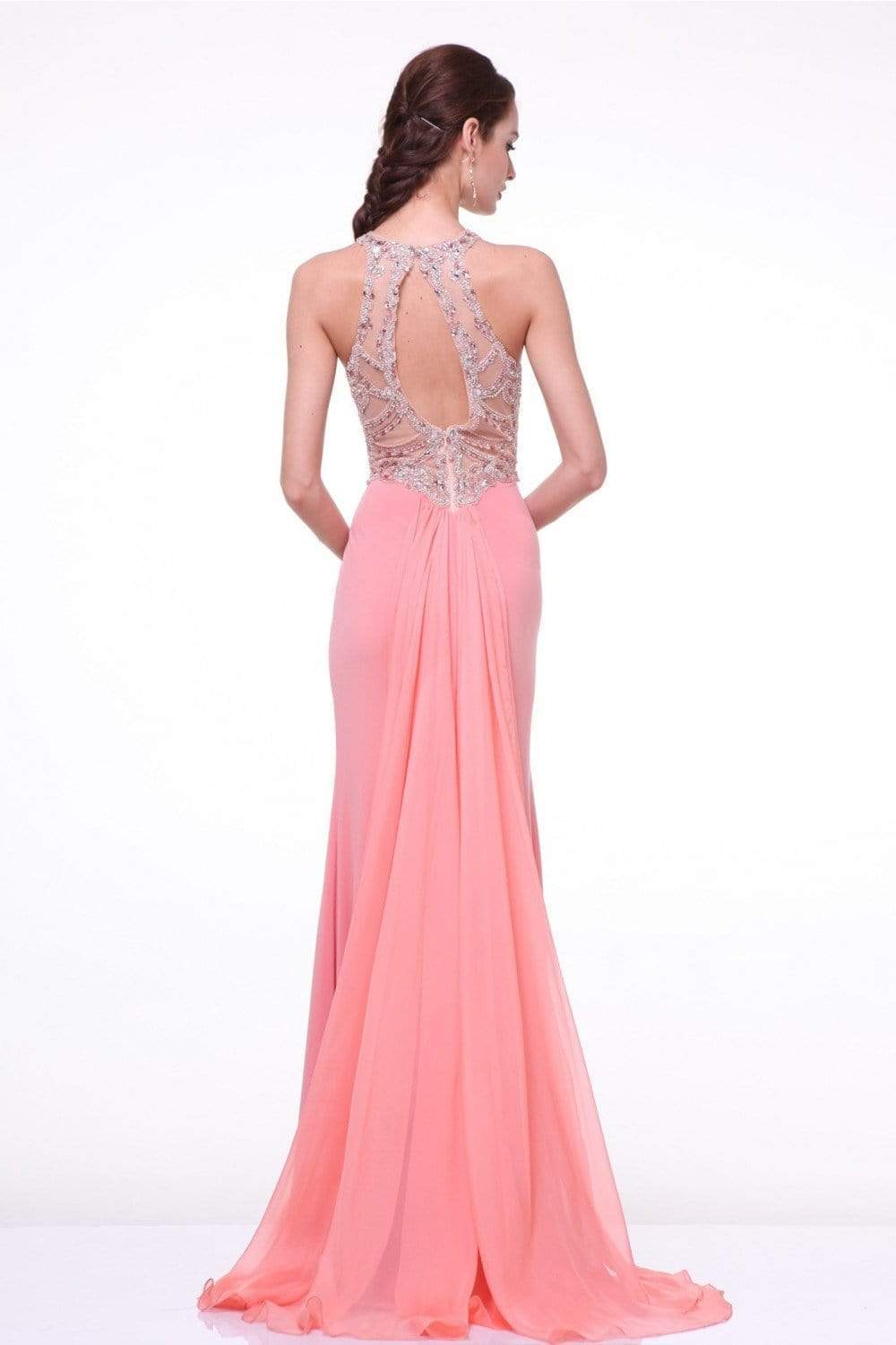 Cinderella Divine - 8744 Beaded Illusion Sheath Dress Evening Dresses