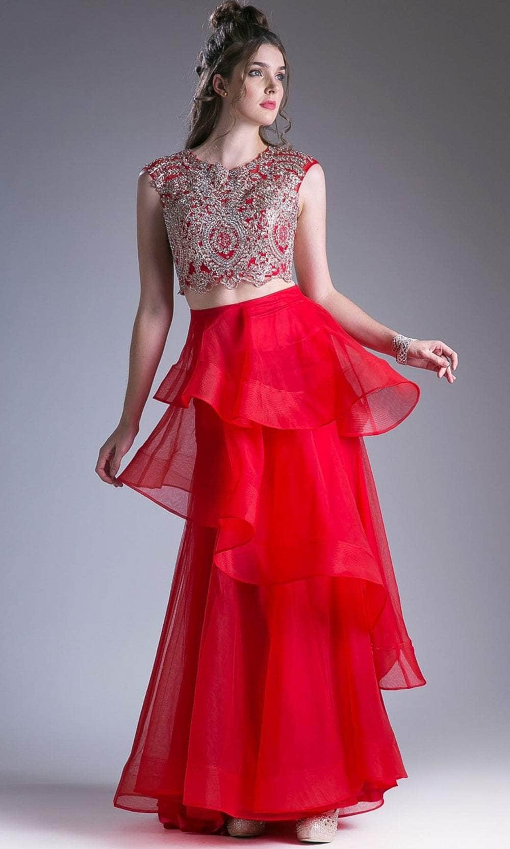 Cinderella Divine 8937 - Layered Tulle Embellished Evening Gown Special Occasion Dress 4 / Red