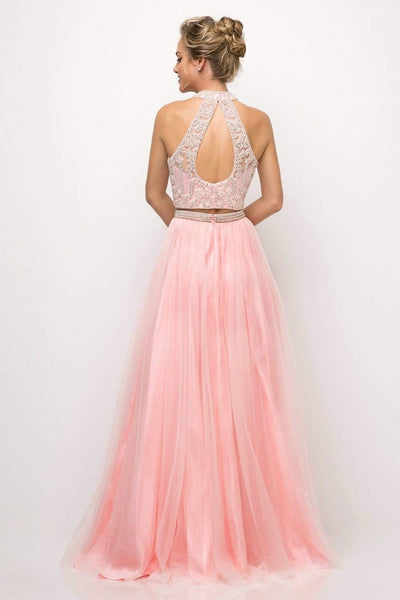 Cinderella Divine - 8994 Beaded Illusion High Halter A-Line Gown Special Occasion Dress