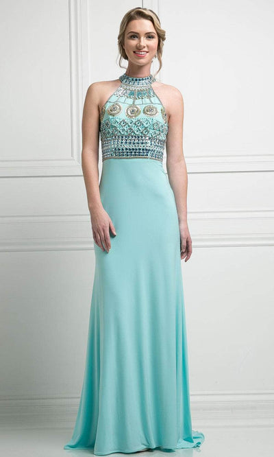 Cinderella Divine 971 - High Halter Bedazzled Column Gown Special Occasion Dress 4 / Mint