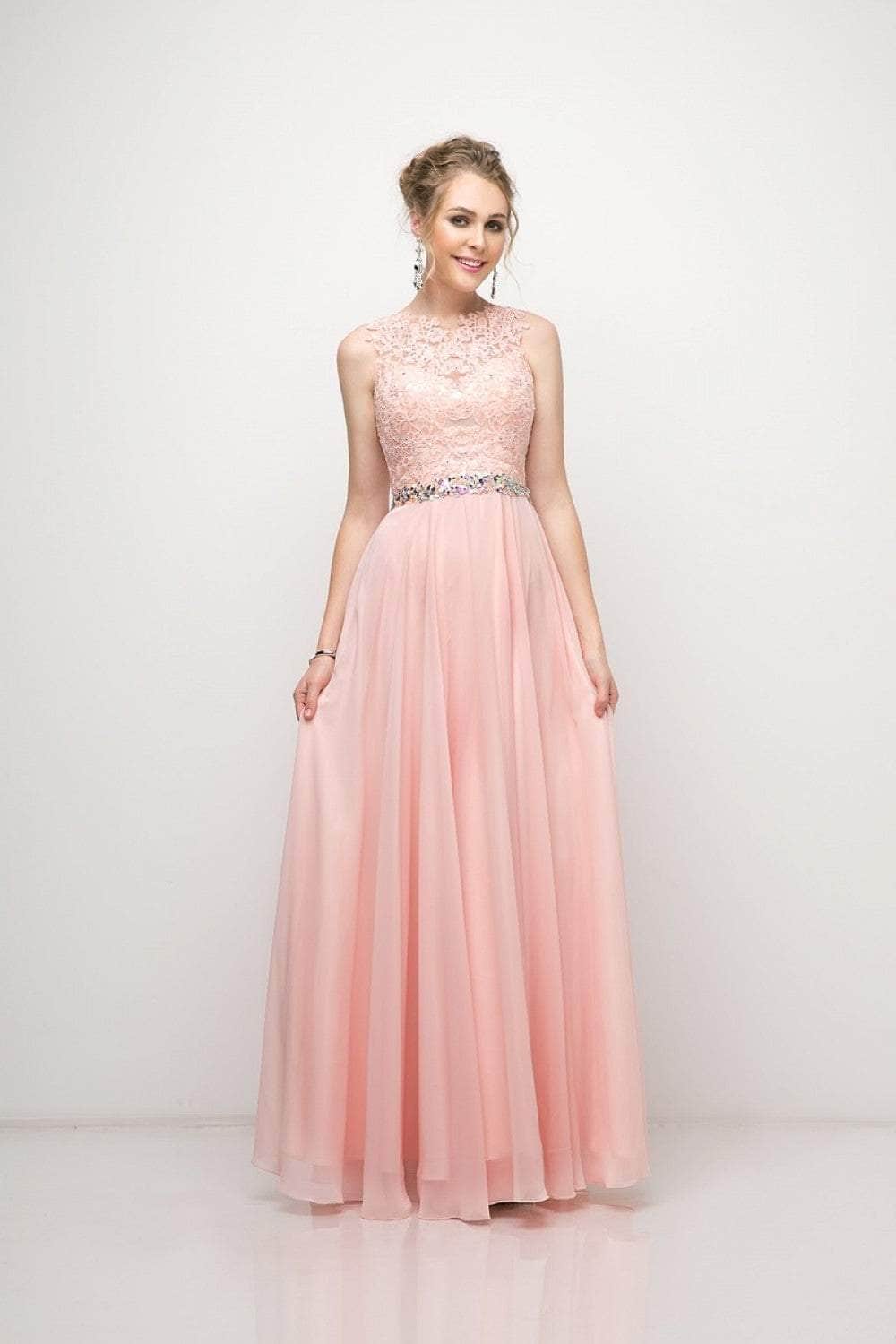 Cinderella Divine - B1601 Embellished Belt Lace A-Line Chiffon Dress Bridesmaid Dresses