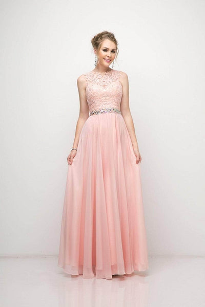 Cinderella Divine - B1601 Embellished Belt Lace A-Line Chiffon Dress Bridesmaid Dresses