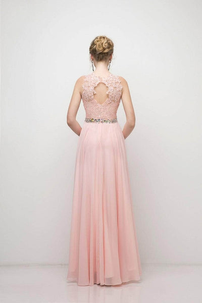 Cinderella Divine - B1601 Embellished Belt Lace A-Line Chiffon Dress Bridesmaid Dresses