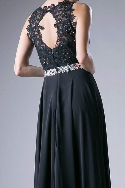 Cinderella Divine - B1601 Embellished Belt Lace A-Line Chiffon Dress Bridesmaid Dresses XS / Black