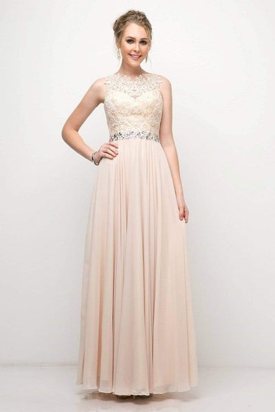 Cinderella Divine - B1601 Embellished Belt Lace A-Line Chiffon Dress Bridesmaid Dresses XS / Champagne