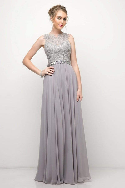 Cinderella Divine - B1601 Embellished Belt Lace A-Line Chiffon Dress Bridesmaid Dresses XS / Silver